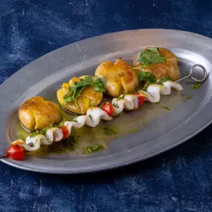 Шашлычок из кальмара с картофелем